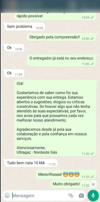 Conversa de atendimento publicada pela Nordeste Gás, registro 2.
