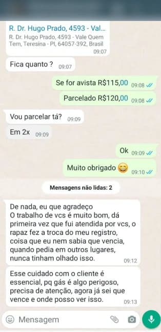 Conversa de atendimento publicada pela Nordeste Gás, registro 3.