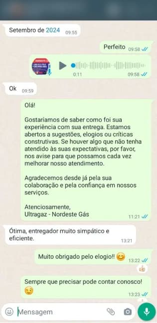 Conversa de atendimento publicada pela Nordeste Gás, registro 4.