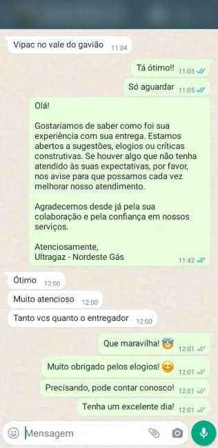 Conversa de atendimento publicada pela Nordeste Gás, registro 5.